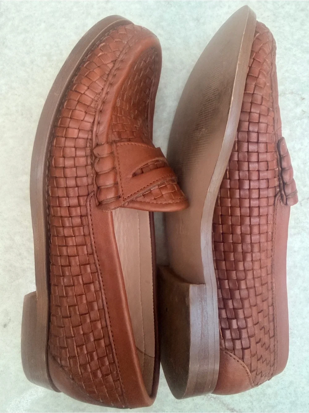 J. Crew Woven Leather Penny Loafers in Brown